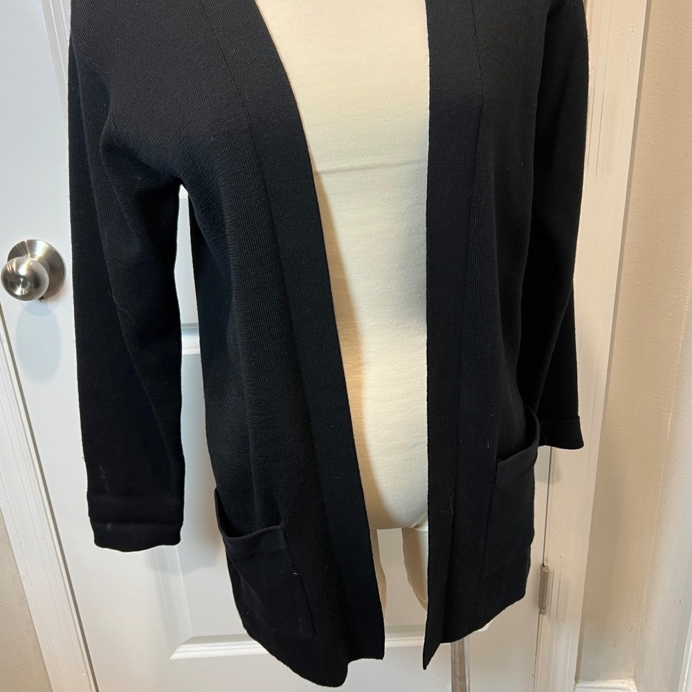 Andrea Jovyne Black Wool Cardigan Sweater Open Front Pockets Size‎ P - Picture 4 of 7